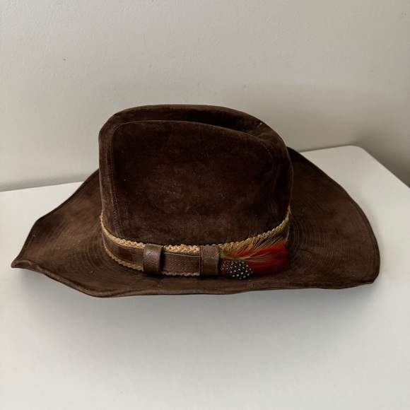Vintage lanning suede cowboy hat with feather  details western ranch unisex - Picture 2 of 6